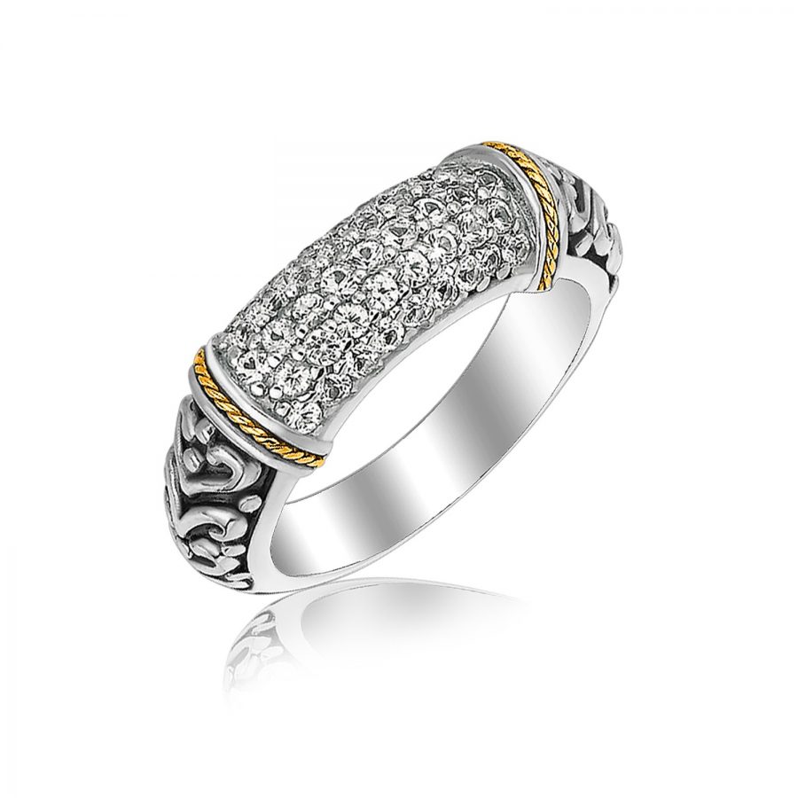 18K Yellow Gold and Sterling Silver Ring Accentuated with White Sapphires