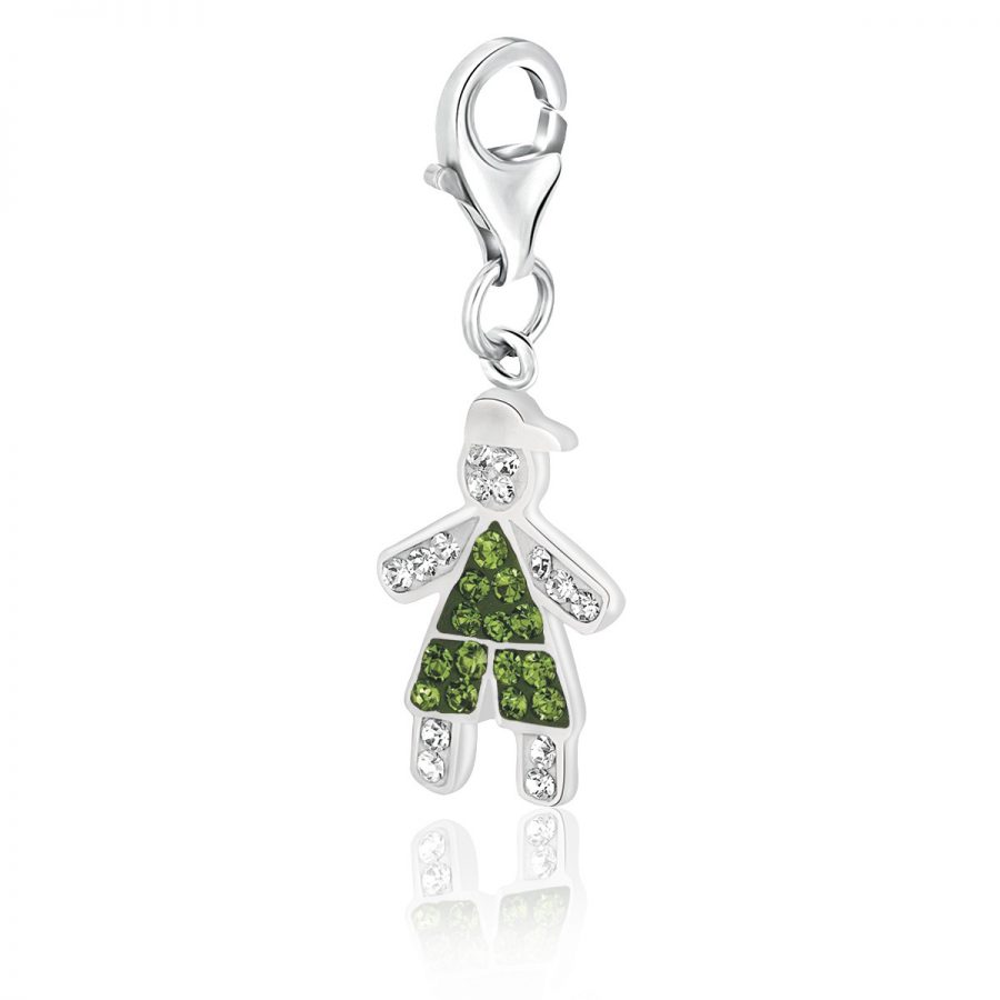 Sterling Silver August Birthstone Boy Charm with Multi Color Crystal Accents