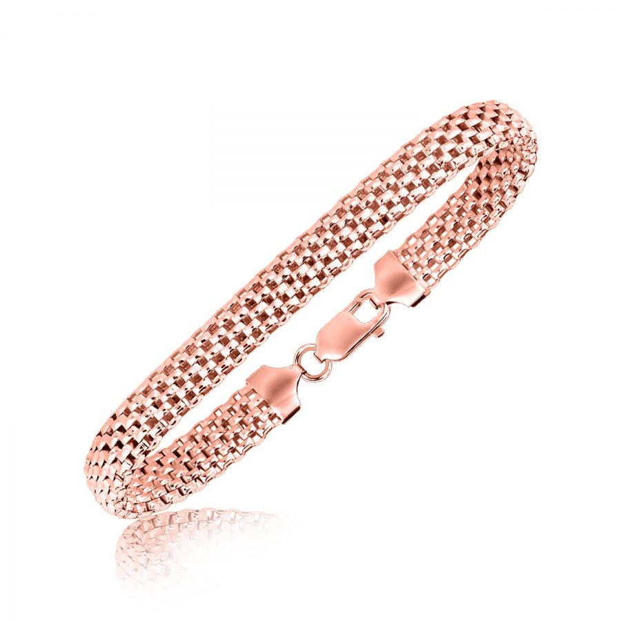 Sterling Silver Mesh Design Bangle with Rose Gold Plating