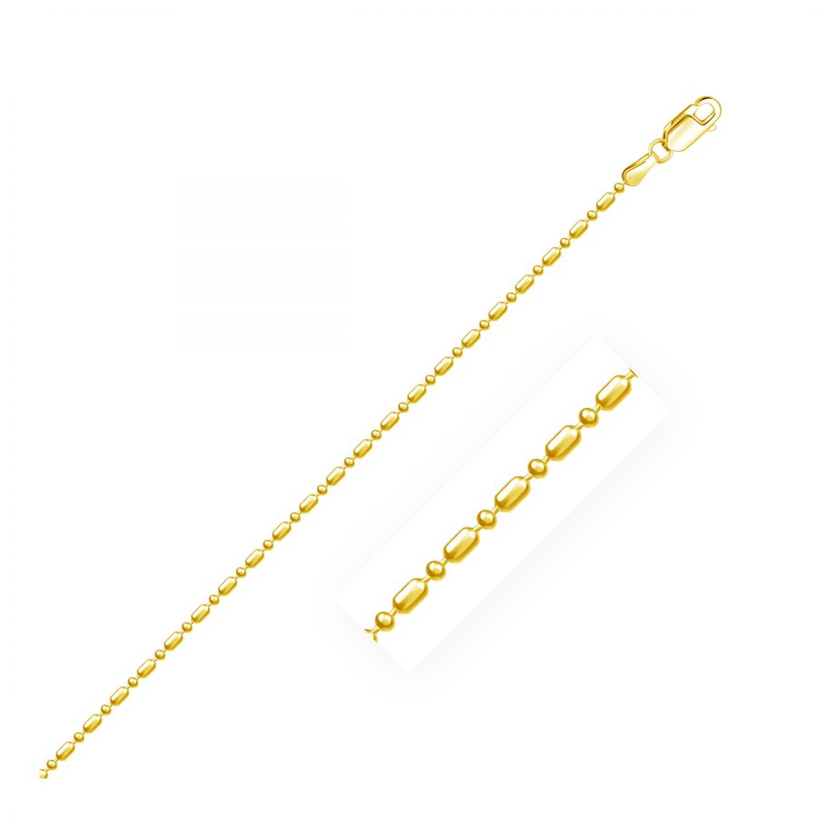 1.2mm 14K Yellow Gold Diamond-Cut Alternating Bead Chain