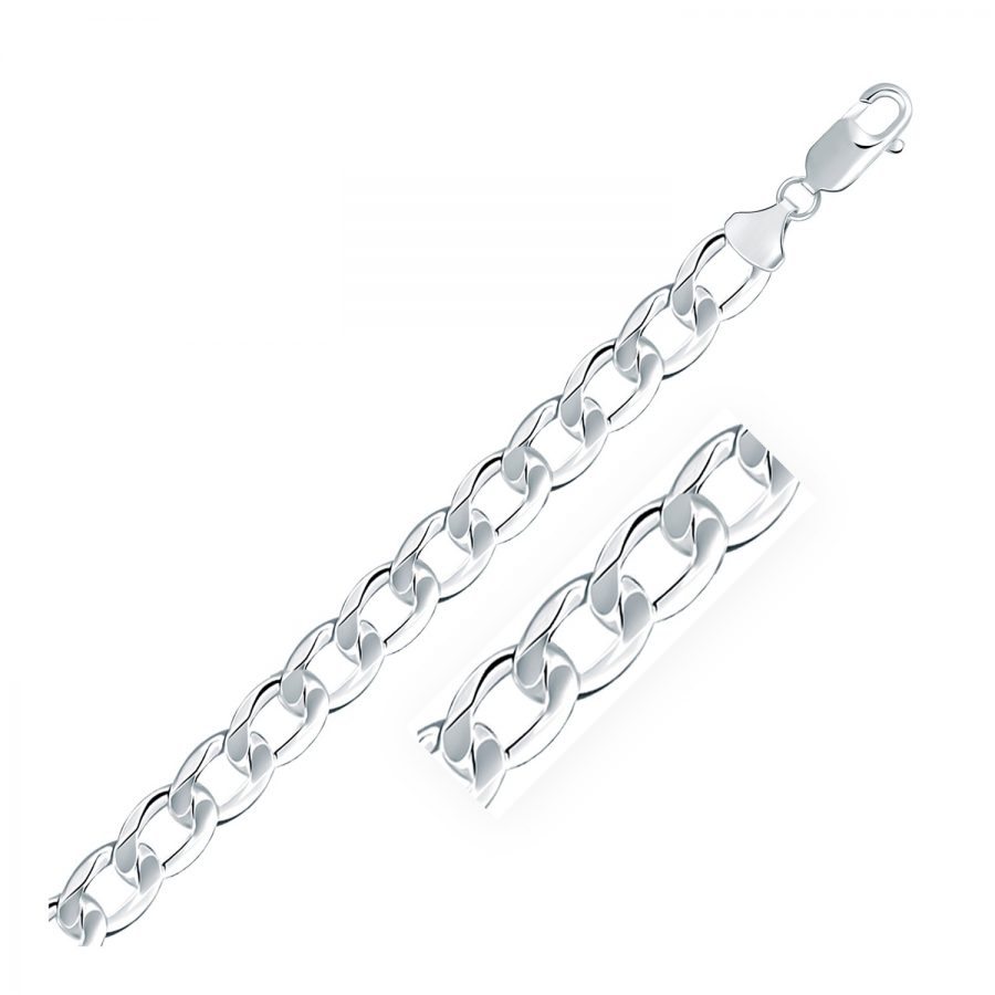 Rhodium Plated 9.5mm 925 Sterling Silver Curb Style Chain