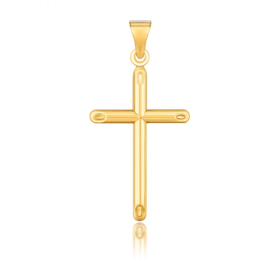 14K Yellow Gold Slim Cross Pendant with Slanted Ends