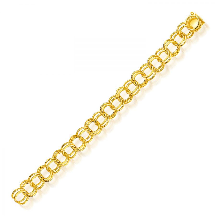 10.0 mm 14K Yellow Gold Solid Double Link Charm Bracelet