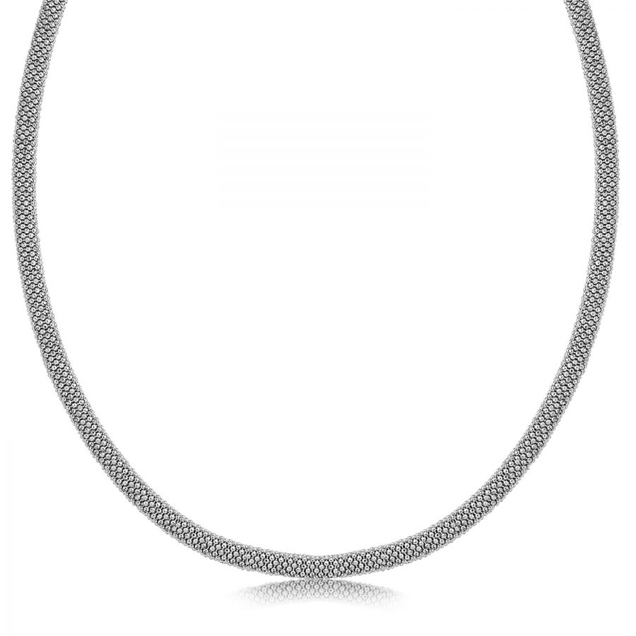 Sterling Silver Rhodium Plated Popcorn Chain Necklace