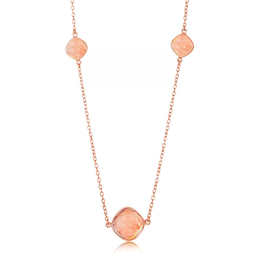 Sterling Silver Rose Gold Plated Station Raspberry Rutilated Quartz Necklace