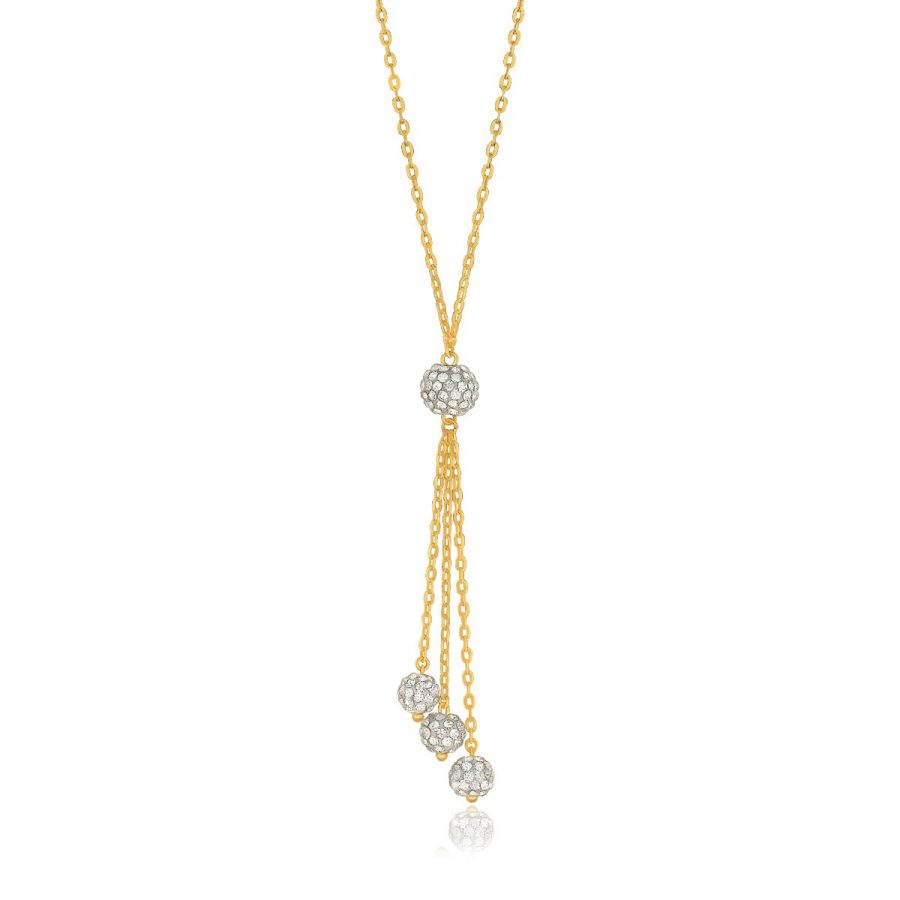 14K Yellow Gold 17'' Necklace with Triple Ball Drop Pendant