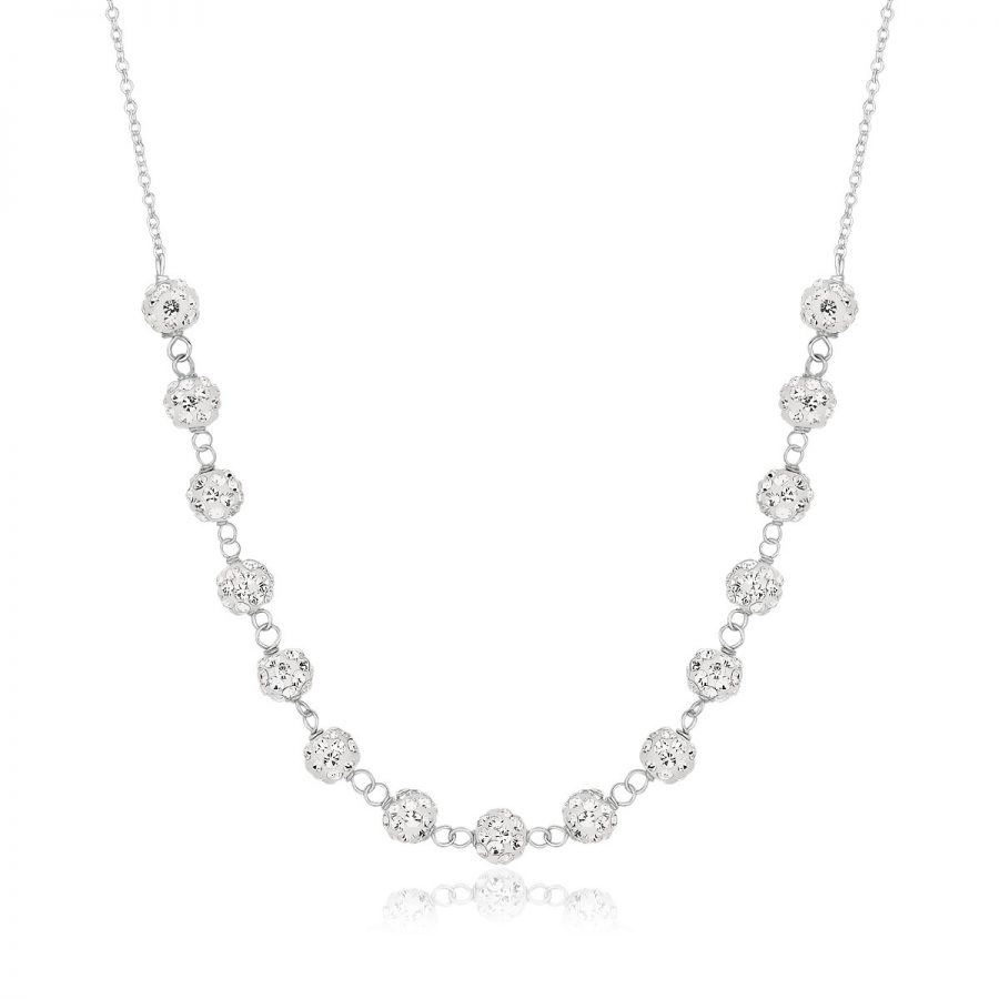 14K White Gold Crystal Accent Ball Chain Necklace