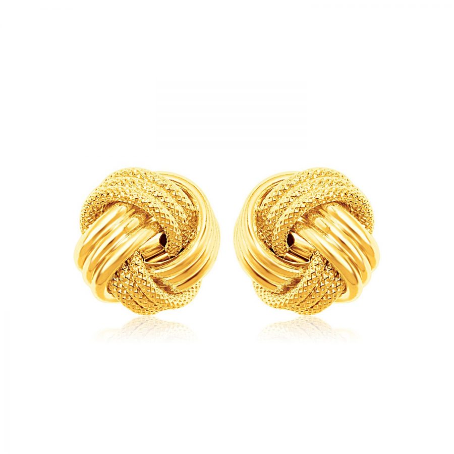 14K Yellow Gold Love Knot with Ridge Texture Earrings