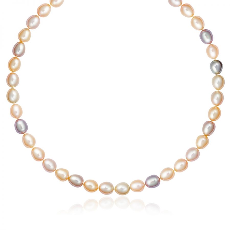 14K Yellow Gold Clasp Pastel Multi-Color Cultured Pearl Necklace