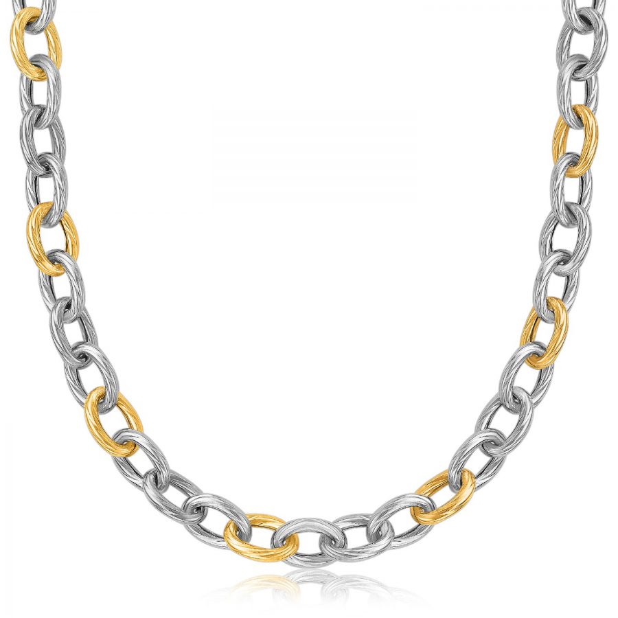 18K Yellow Gold and Sterling Silver Rhodium Plated Diamond Cut Chain Necklace