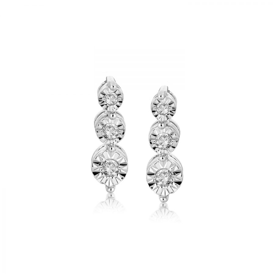 Sterling Silver Rhodium Plated Cascading Diamond Accented Marquis Earrings