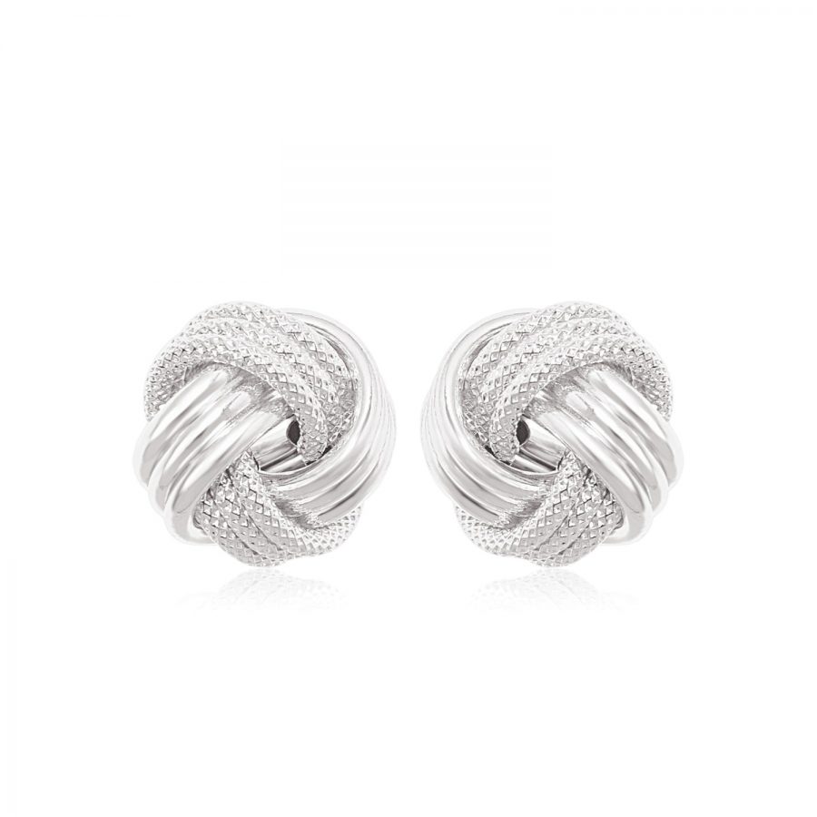 14K White Gold Love Knot with Ridge Texture Earrings