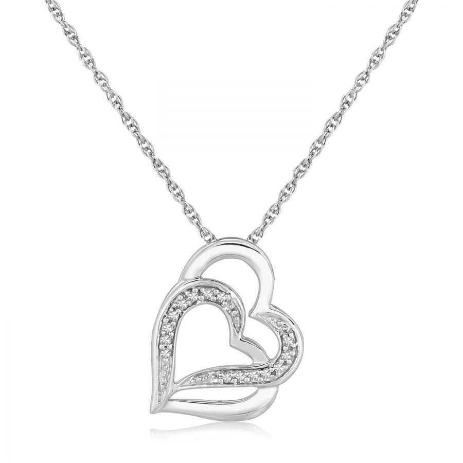 Sterling Silver Dual Heart Motif Pendant with Diamonds (.06 ct t.w.)