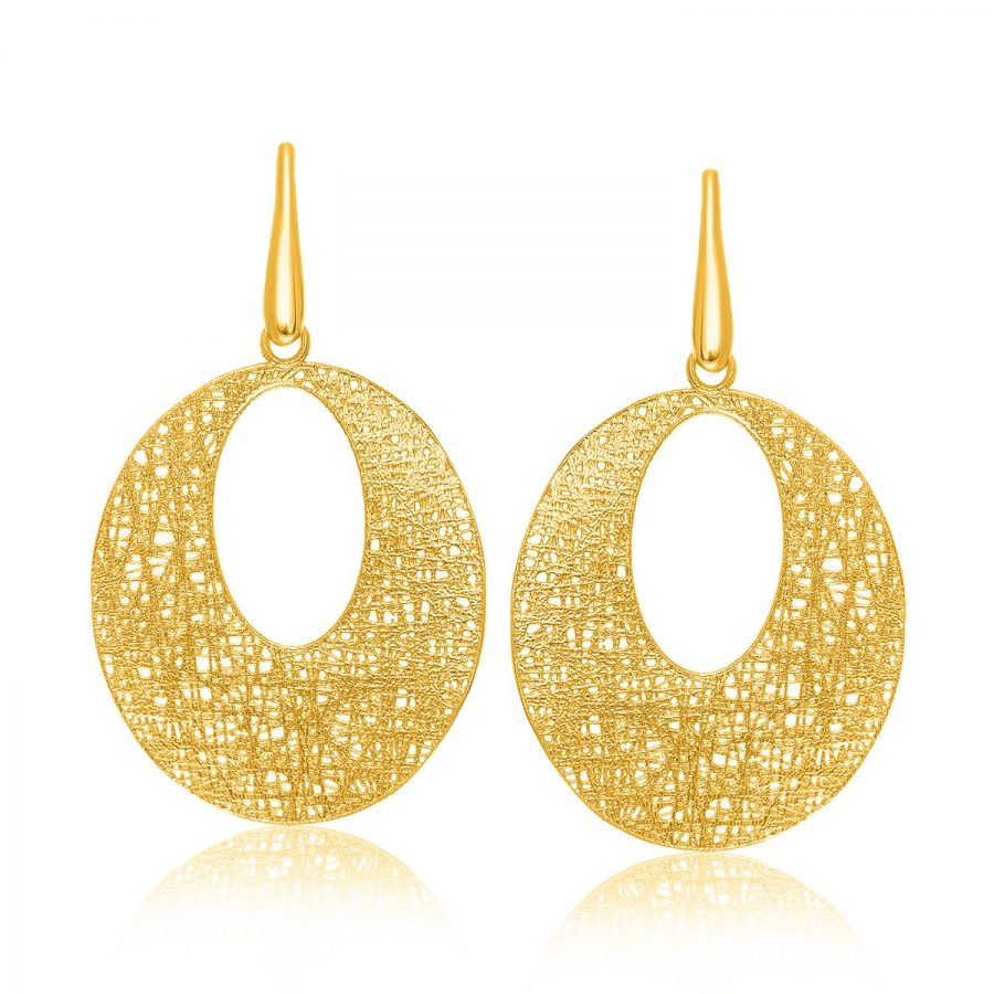 14K Yellow Gold Lace Weave Design Open Oval Earrings