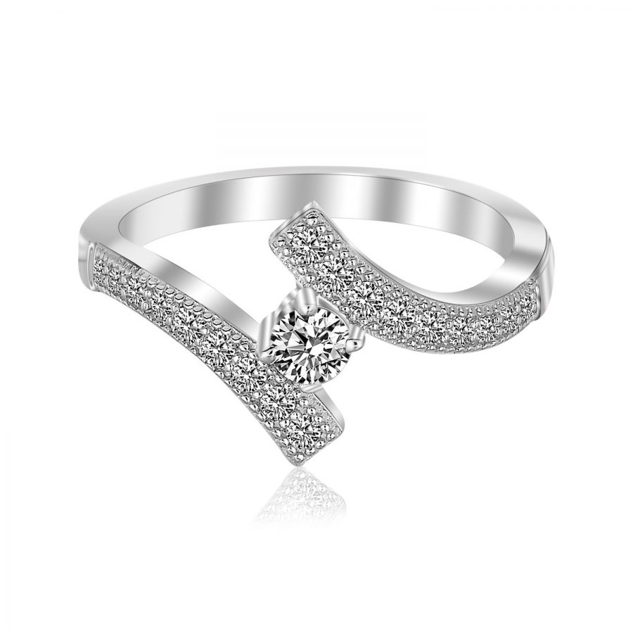 Sterling Silver Rhodium Finished Overlap Toe Ring with Cubic Zirconia Accents