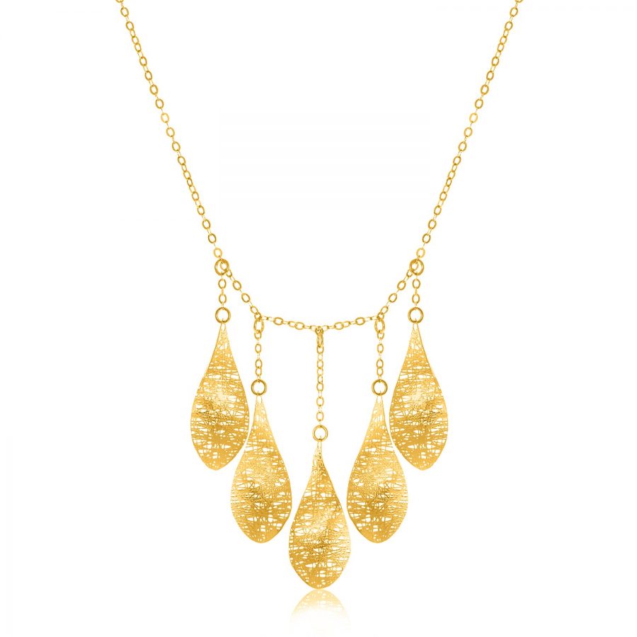 14K Yellow Gold Lace Wire Five Teardrop Necklace