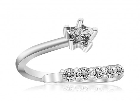 Sterling Silver Rhodium Plated Flower Design White Cubic Zirconia Toe Ring