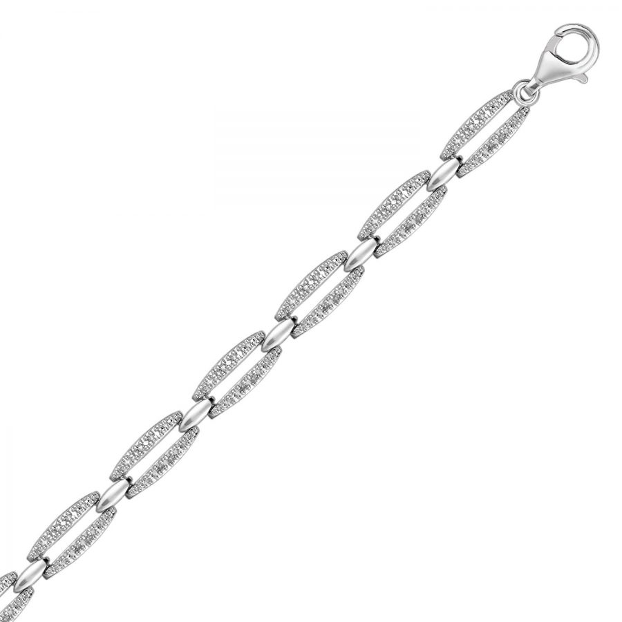 Sterling Silver Diamond Accented Long Link Bracelet (1/4 ct t.w.)