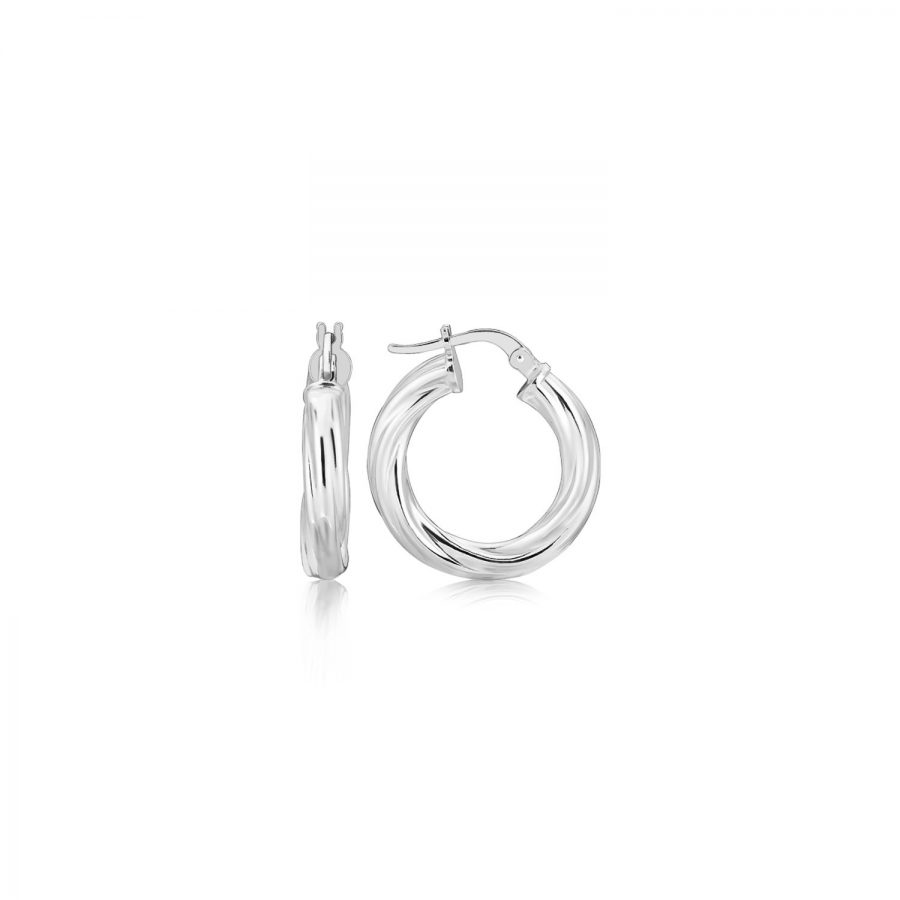 Sterling Silver Diamond Cut Twist Design Hoop Earrings