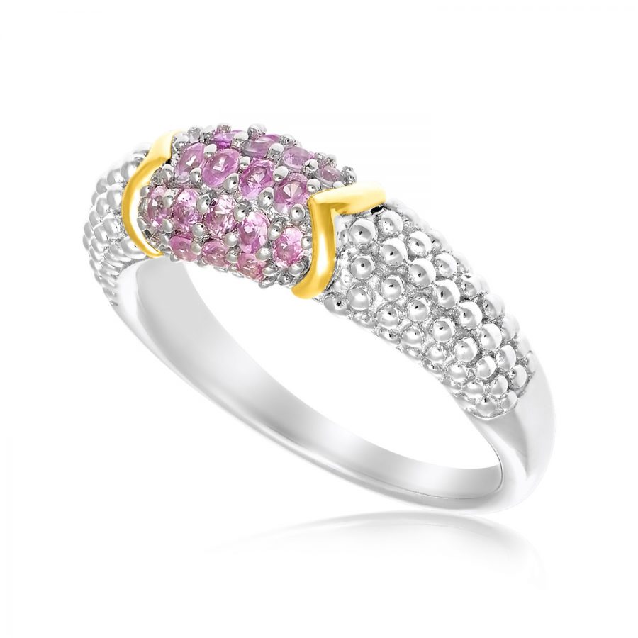 18K Yellow Gold & Sterling Silver Pink Sapphire Accented Popcorn Ring