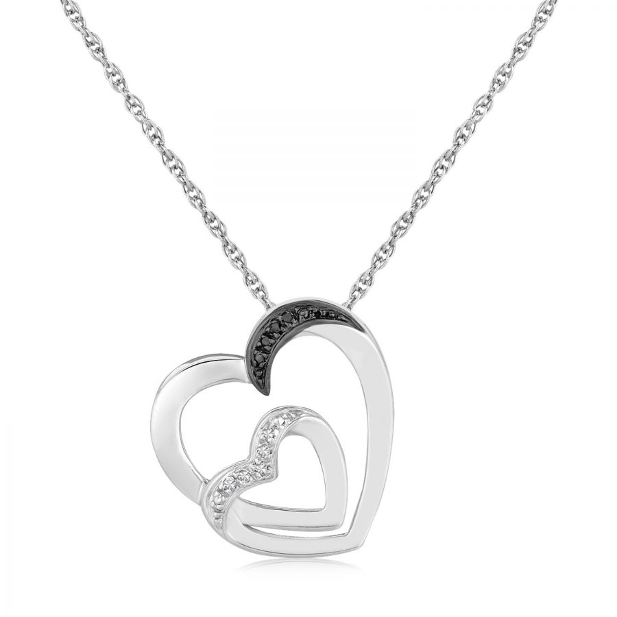 Sterling Silver Loop Dual Heart Diamond Accented Pendant (.02 ct t.w.)