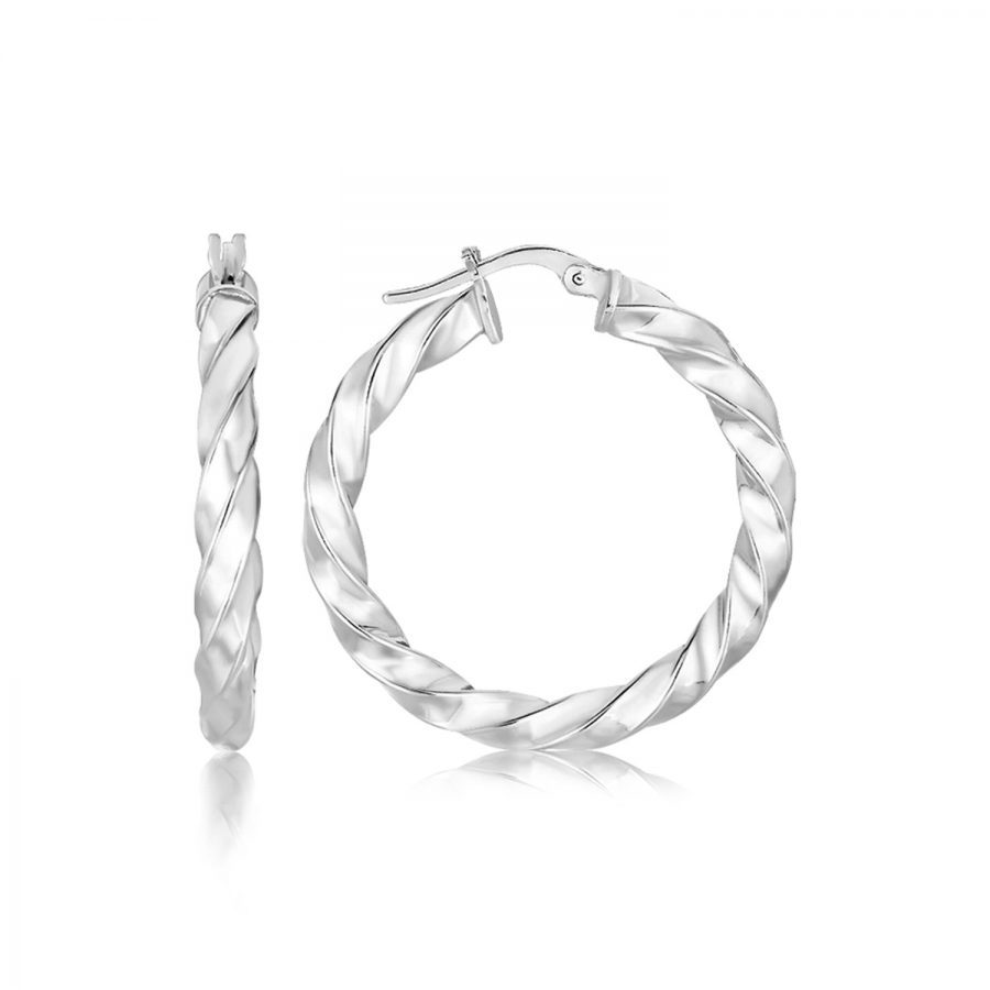 Sterling Silver Fancy Polished Spiral Design Hoop Earrings