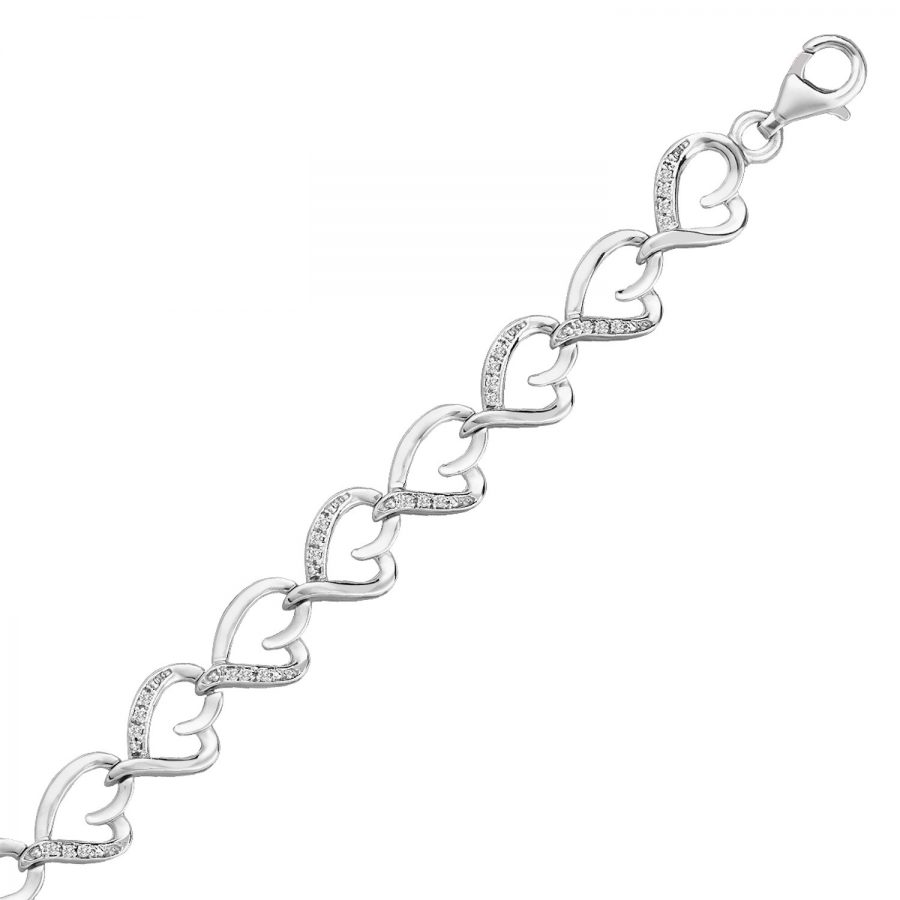 Sterling Silver Diamond Embellished Heart Link Bracelet (.15 ct t.w.)
