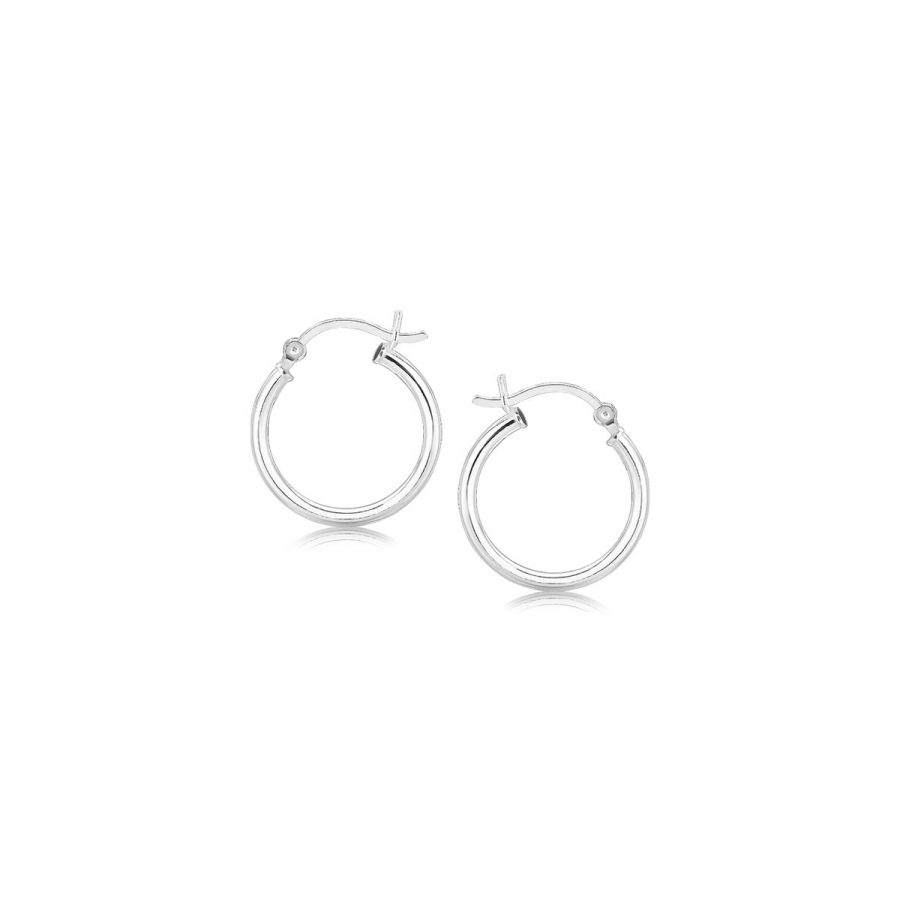 Polished Sterling Silver and Rhodium Plated Hoop Earrings (15mm)