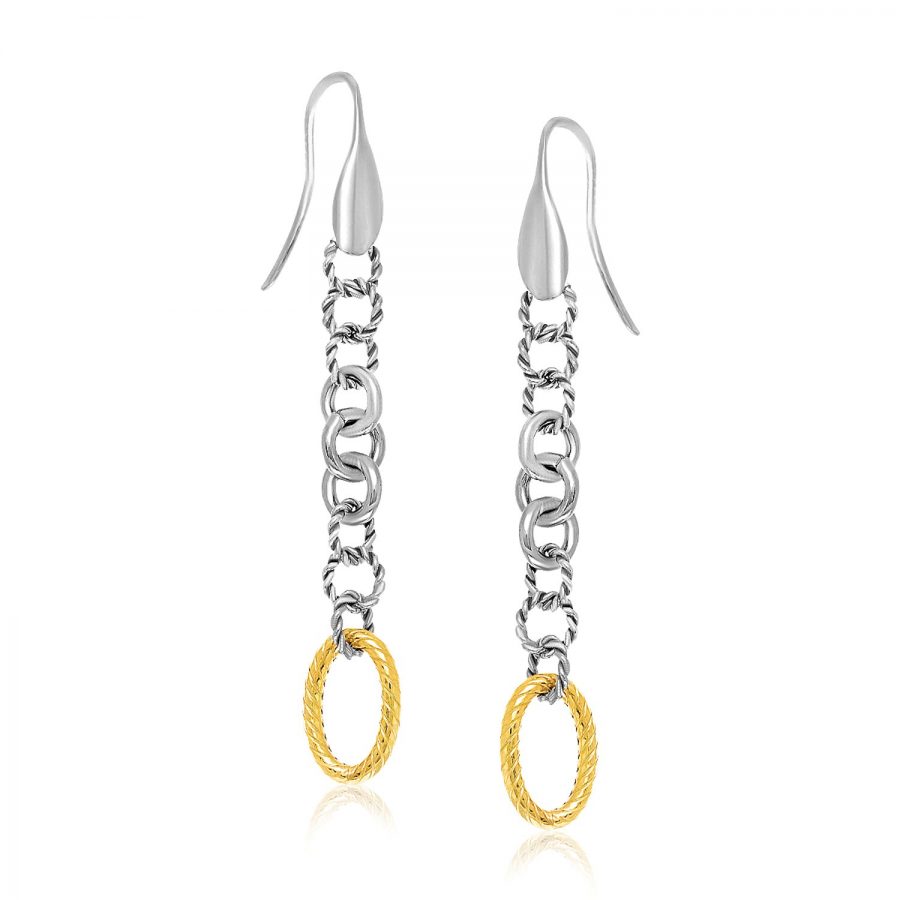 18K Yellow Gold & Sterling Silver Multi-Shape Cable Inspired Dangling Earrings