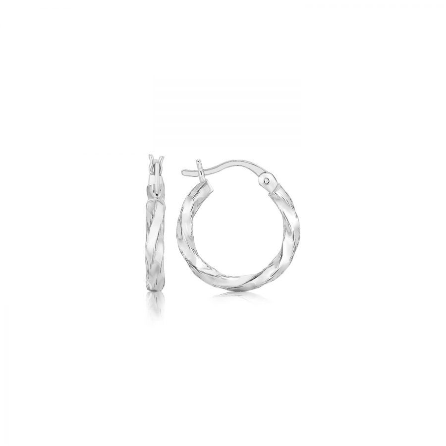 Sterling Silver Polished Twist Design Hoop Earrings