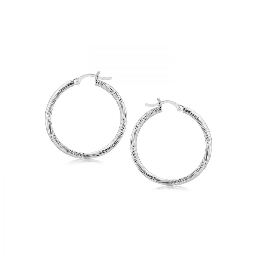 Sterling Silver Fine Diamond Cut Twist Design Hoop Earrings