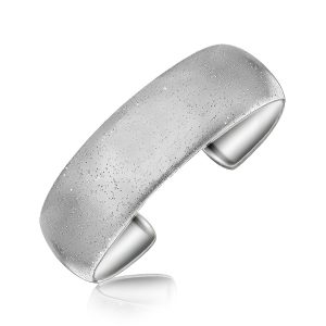 Sterling Silver Rhodium Plated Domed Cuff with Stardust Inspired Design
