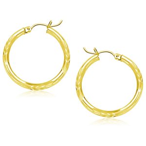14K Yellow Gold Diamond Cut Hoop Earrings (25mm)