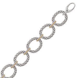 18K Yellow Gold and Sterling Silver Popcorn Ring Chain Bracelet