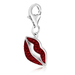 Sterling Silver Red Tone Crystal Accented Charm in a Lip Design