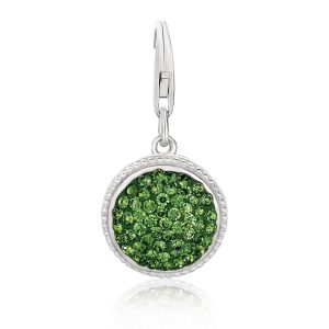 Sterling Silver Round Charm with Green Tone Crystal Accents