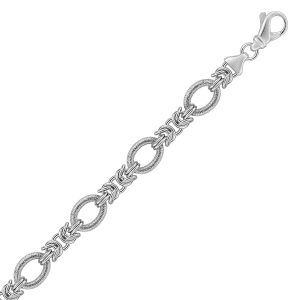 Sterling Silver  Knot and Textured Oval Chain Bracelet with Rhodium Plating