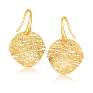 14K Yellow Gold Fancy Textured Weave Earrings