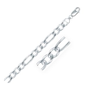Rhodium Plated 9.5mm 925 Sterling Silver Figaro Style Chain