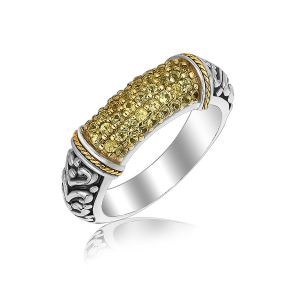 18K Yellow Gold and Sterling Silver Ring with Yellow Sapphire Stones