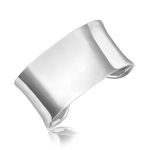 Sterling Silver Rhodium Plated Thick Open Cuff with a Concave Motif