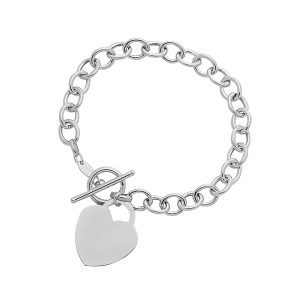 Toggle Bracelet with Heart Charm in 14K White Gold