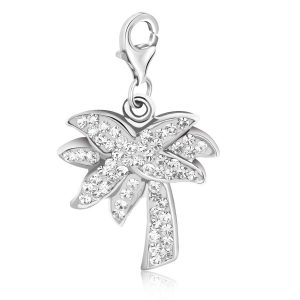 Sterling Silver Palm Tree White Tone Crystal Studded Charm