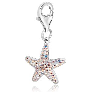 Sterling Silver Starfish Charm with Crystal Accents