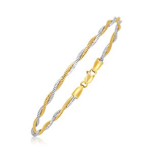 14K Two-Tone Gold Braided Style Mirror Spring Bracelet