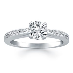 14K White Gold Cathedral Engagement Ring with Pave Diamonds