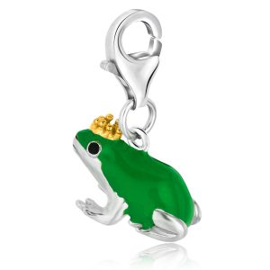 Sterling Silver Green Enameled Frog Prince Charm