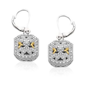 Designer Inspired Sterling Silver and 14K Yellow Gold Earrings with Diamonds