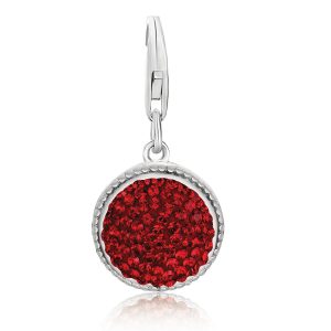 Sterling Silver Round Charm with Red Tone Crystal Accents