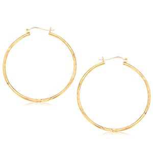 14K Yellow Gold Fancy Diamond Cut Extra Large Hoop Earrings (45mm Diameter)